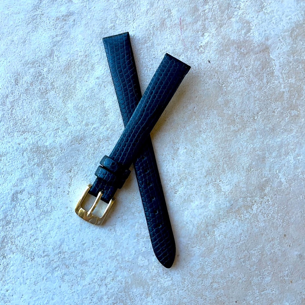 Watch Band Spidel 12mm black lizard grain leather band